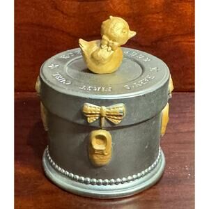 Babys First Curl Keepsake Box Pewter Round Trinket Box by Russ Berrie